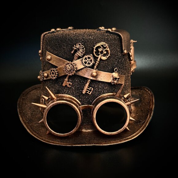 Steampunk Top Hat Metallic Scientist Time Traveler Halloween Costume Cosplay Hat - Picture 2 of 6